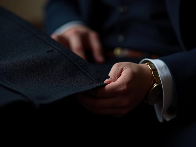 Close-up of luxury men's suit fabric, rich texture